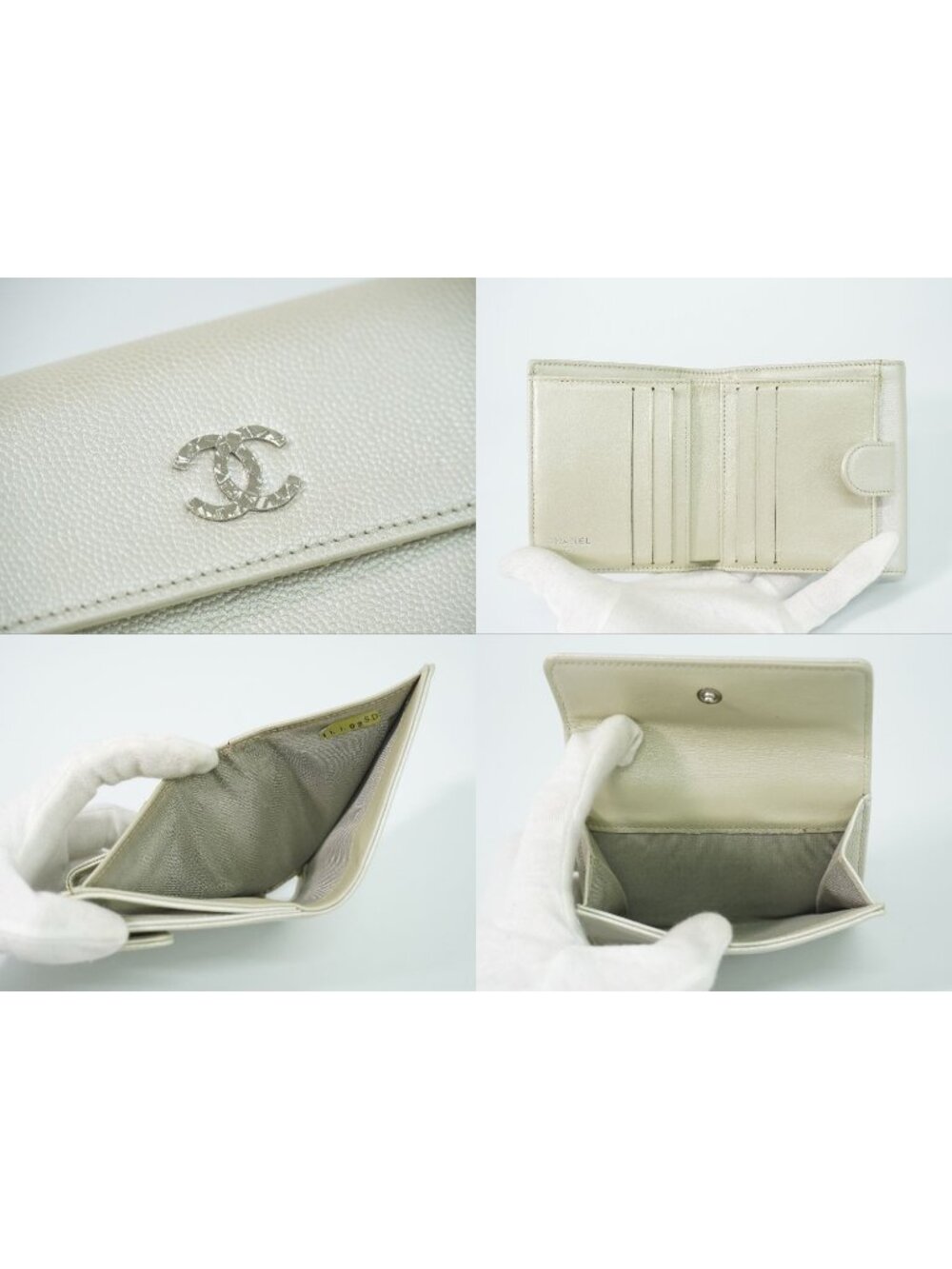 Chanel CC Logo Bifold Wallet Compact Leather Pearl White - Picture 8 of 9